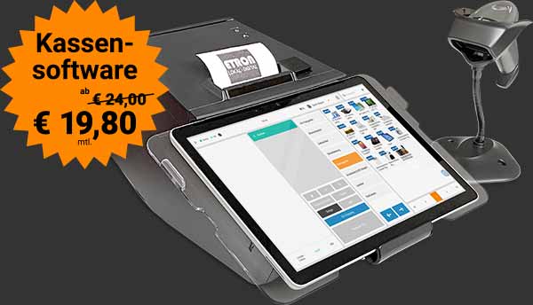 ETRON onRetail Tablet-Kassenset mit Scanner und Bondrucker - Kassensoftware ab €19,80 mtl.