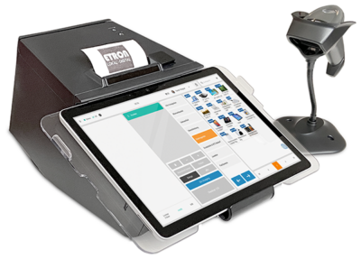 ETRON onRetail Komplettkassensystem: Tabletkasse mit Belegdrucker und Barcodescanner